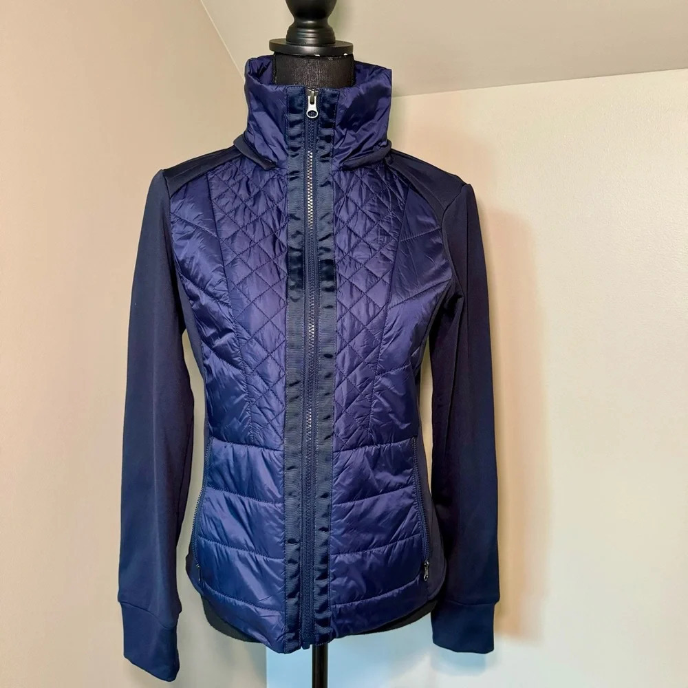 Zella Performance Navy‎ Blue Mixed Media Jacket women’s size Small 100% nylon